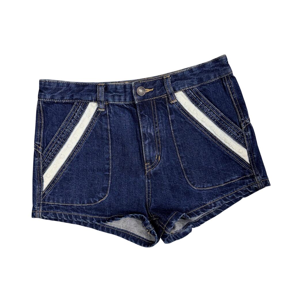 Free People Sweet Surrender Jean Shorts Deep Pockets Lace Trim Hi Waist 26